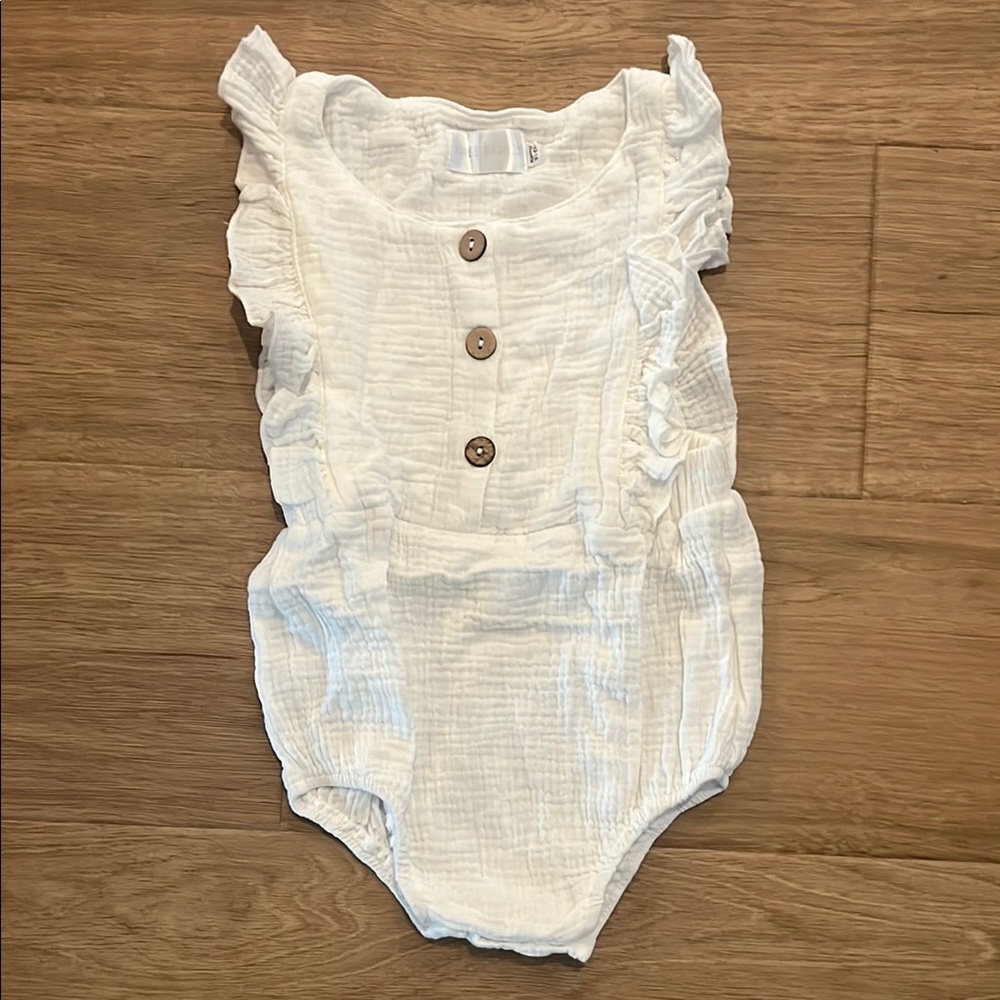 White Ruffled Kids One Piece